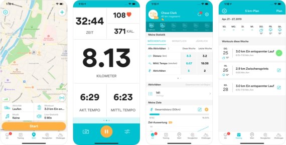 Screenshots aus der Asics Runkeeper Lauf App