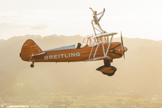 Miriam Höller on top of a plane during her time as a stuntwoman