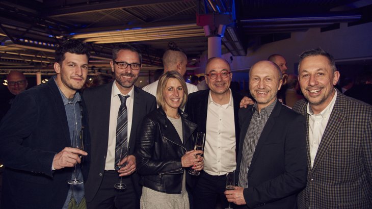 Alexandre Moureu (ISPO France), Tobias Gröber (Leiter GB2 Messe München), Mélanie Pontet, Frédéric Tain (Chefredakteur Agence 1 Terra Net, Sport Guide), Benoit Gazagnes und JC Marchionni 