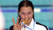 Franziska van Almsick bei der Schwimm-EM 2002 in Athen.