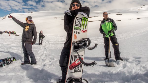 Halldór Helgason leans on his snowbooard